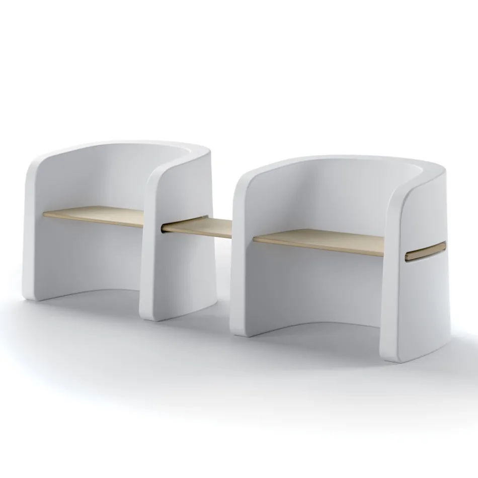 Garden Bench in Polyethylene and Birch Wood Made in Italy - Talula Viadurini