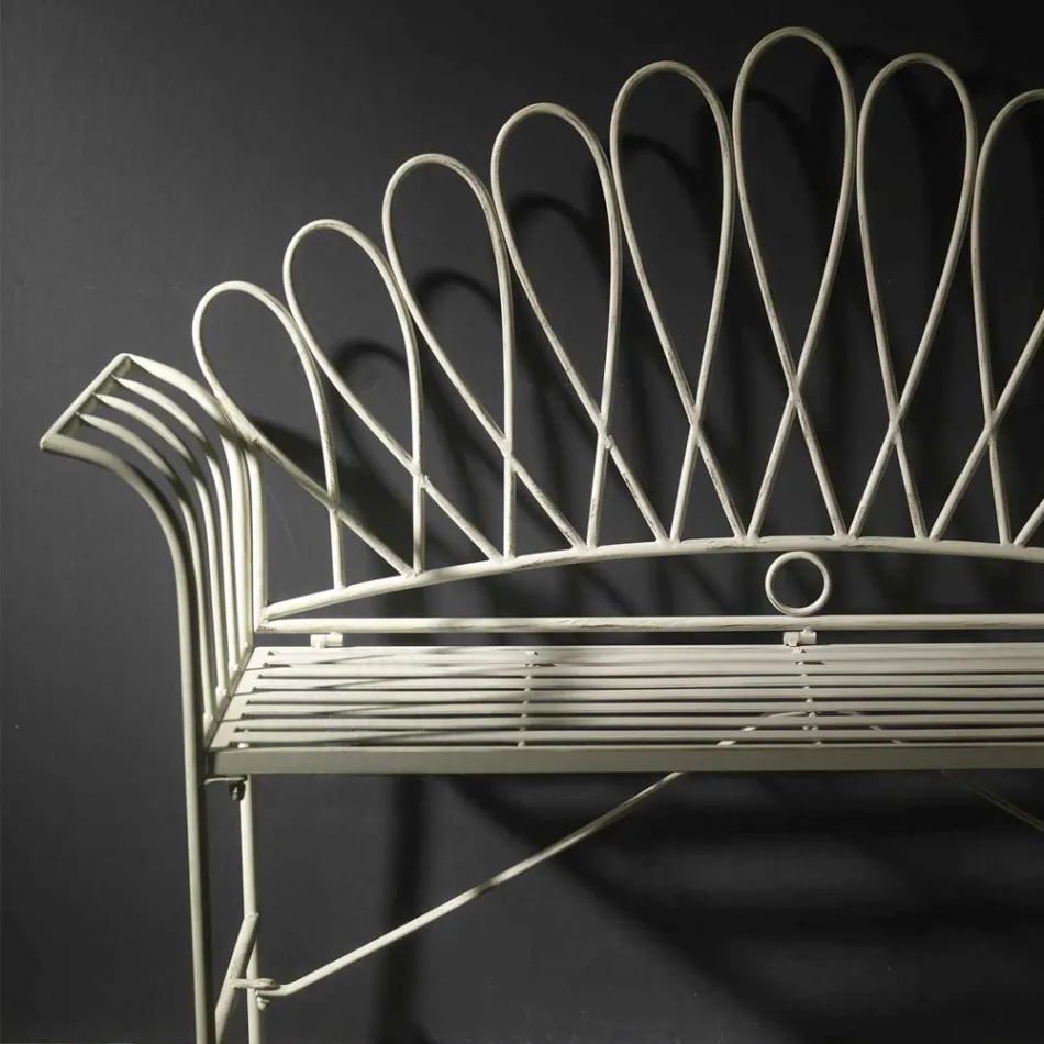 2 Seater Garden Bench in Metal Ivory Finish - Glue Viadurini