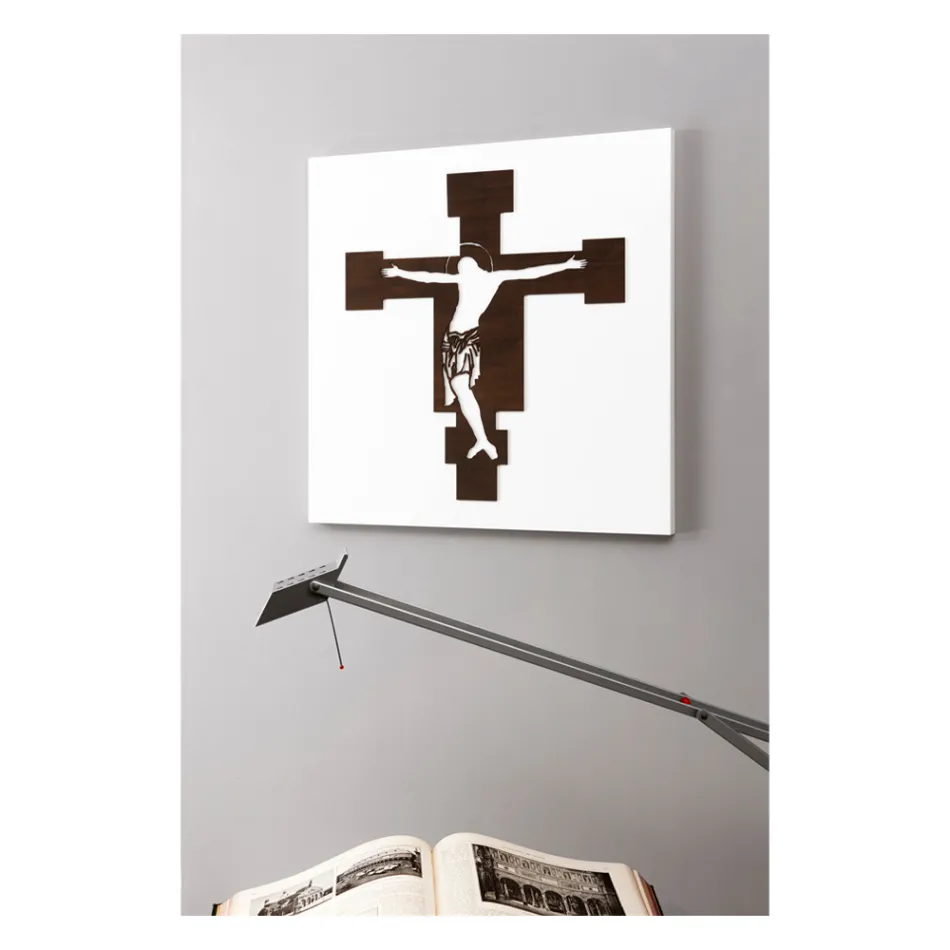 White Panel with Depiction of the Crucifix Made in Italy - Airi Viadurini
