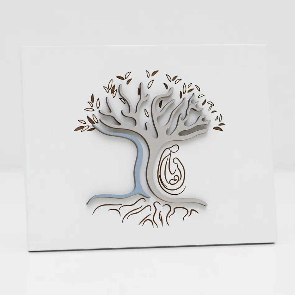 Laser Engraved White Panel with Tree and Family Made in Italy - Helga Viadurini
