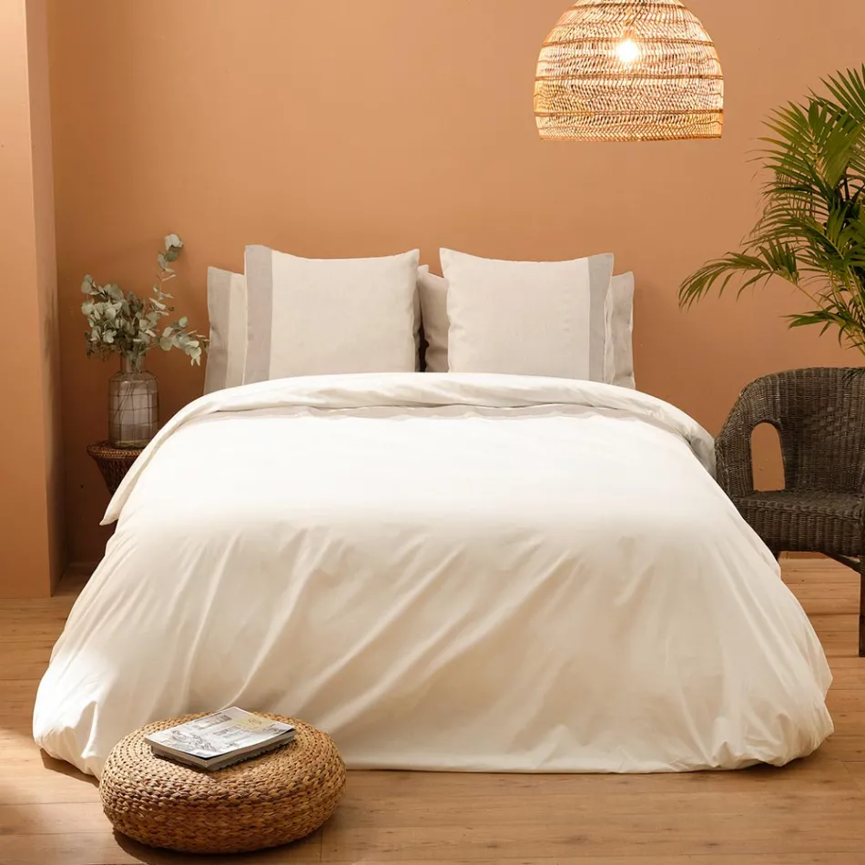 Duvet Cover Set in 90% Cotton and 10% Linen with 2 Pillow Cases Made in Italy - Nestle Viadurini
