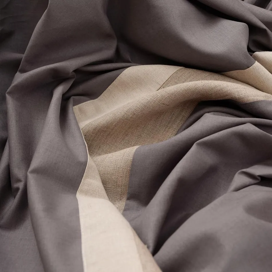 Duvet Cover Set in 90% Cotton and 10% Linen with 2 Pillow Cases Made in Italy - Nestle Viadurini