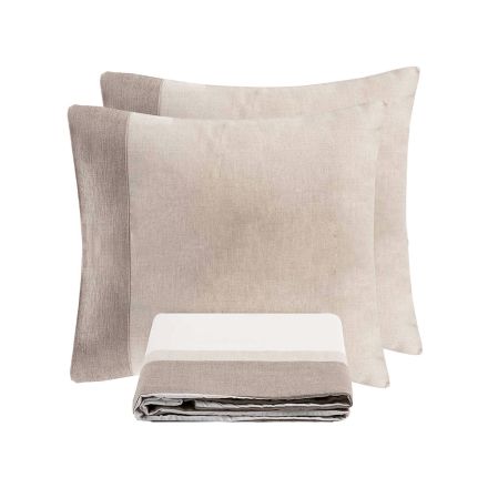 Duvet Cover Set in 90% Cotton and 10% Linen with 2 Pillow Cases Made in Italy - Nestle Viadurini