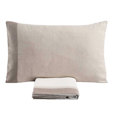 Double Duvet Cover Set in 90% Cotton and 10% Linen Made in Italy - Nestle Viadurini