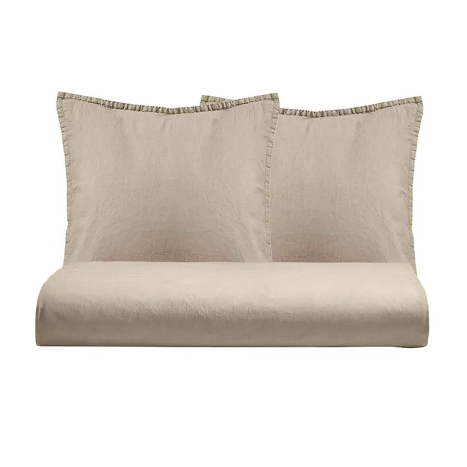 Double Duvet Cover Set in Pure Garment-Dyed Cotton with 2 Pillow Cases - Delicacy Viadurini