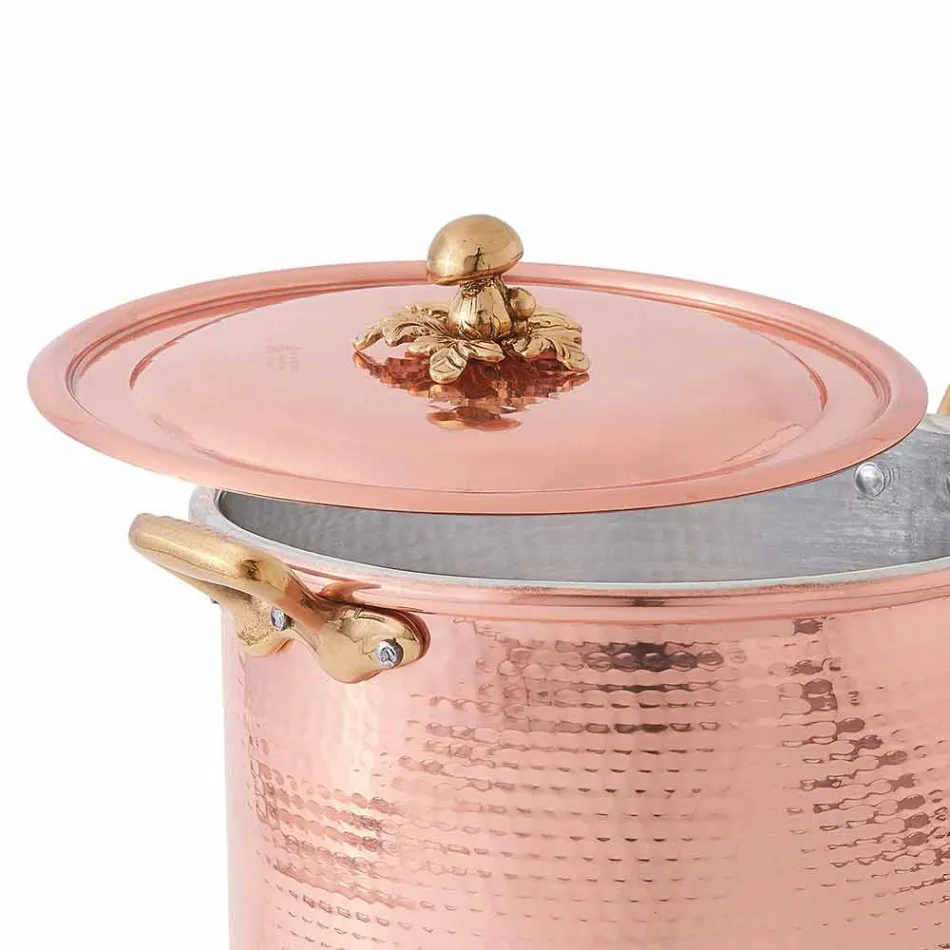 High Pot in Hand Tinned Copper with Handles and Lid 24 cm - Mariarita Viadurini