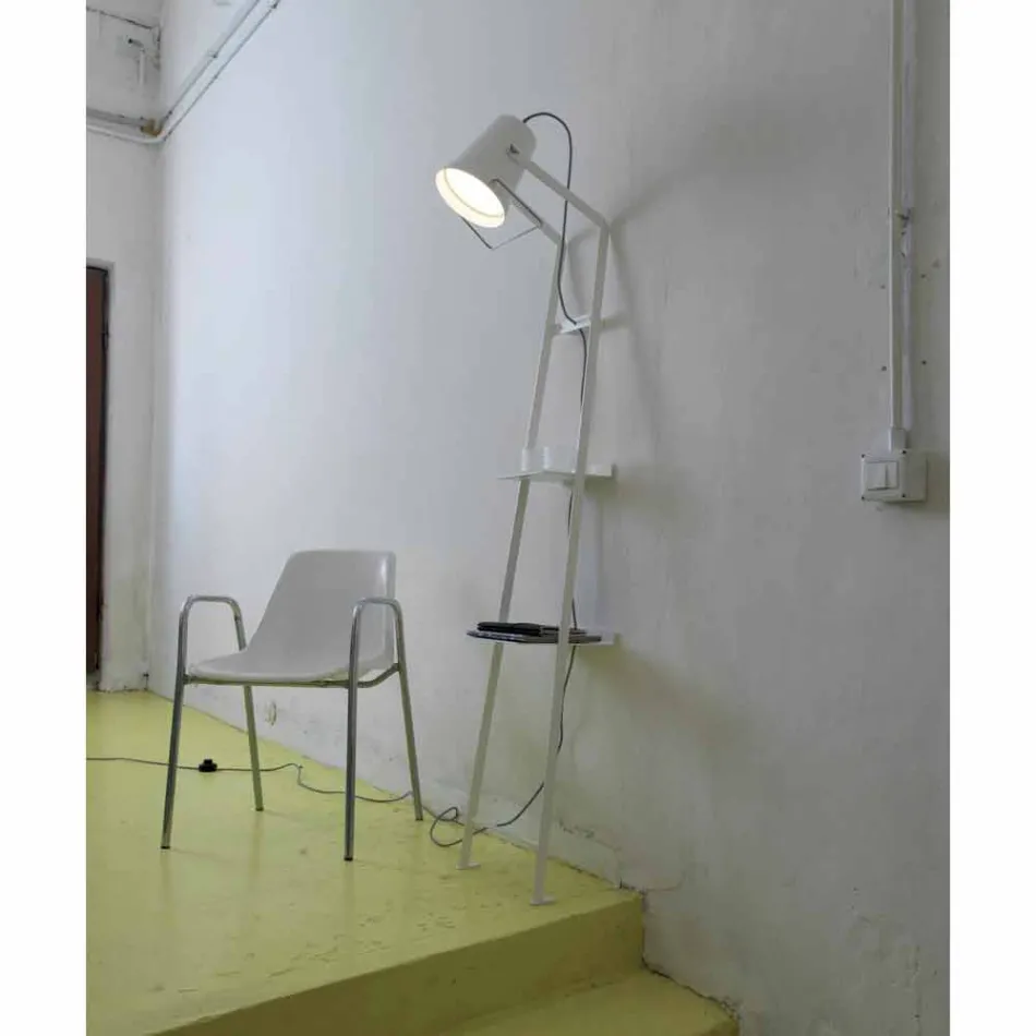 Living Room Floor Lamp in White or Matt Black Metal with Shelves - Butler Viadurini