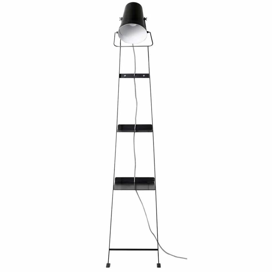 Living Room Floor Lamp in White or Matt Black Metal with Shelves - Butler Viadurini