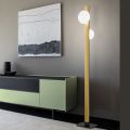 Alma Floor Lamp in Aluminum and White Blown Glass Light