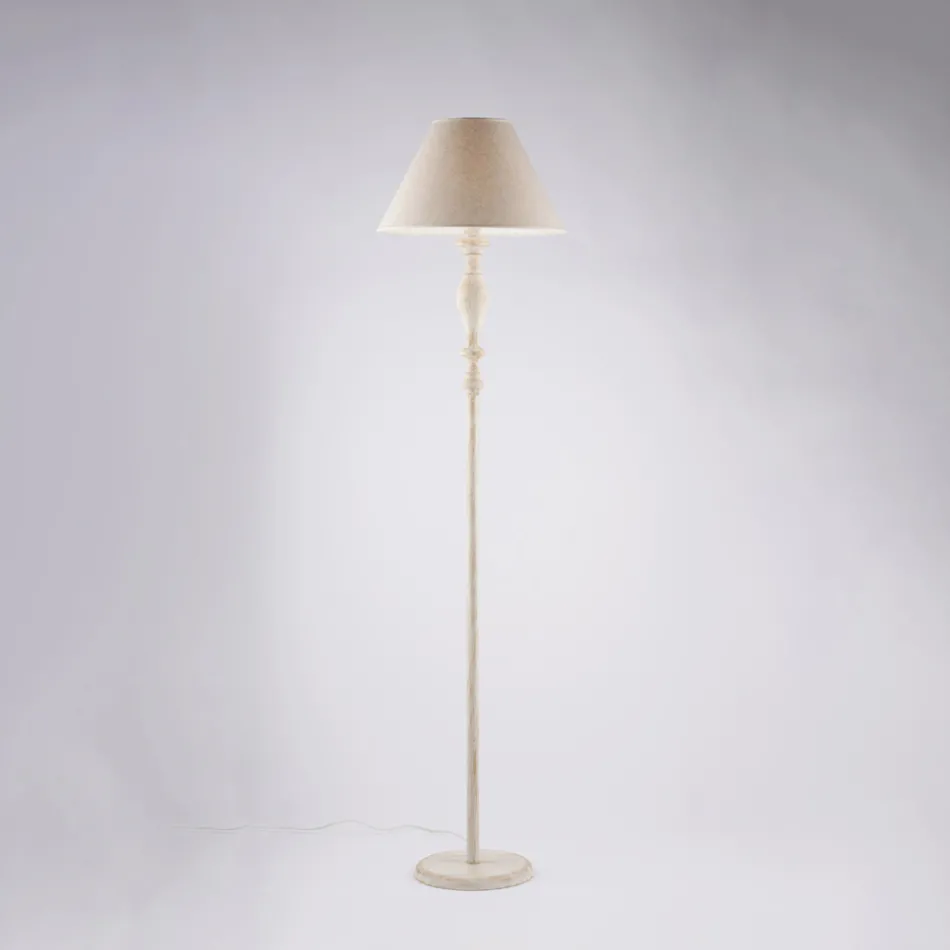 Wooden and Iron Floor Lamp and Lampshade Made in Italy for Interior Decorating - Tuscany Viadurini