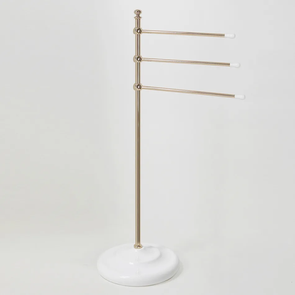 Vintage 3-Arm Towel Holder Stand in Brass and Ceramic - Lyon Viadurini