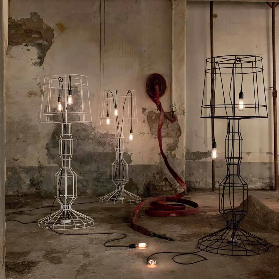 Living Room Floor Lamp 3 Lights in White or Natural Metal Minimal Style - Styling Viadurini