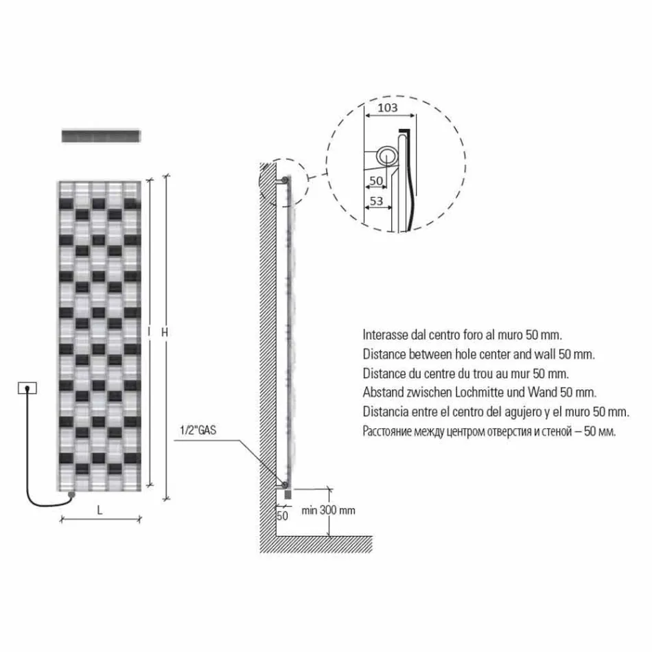 5 Bar Design Steel Electric Radiant Plate up to 1000 Watt - River Viadurini