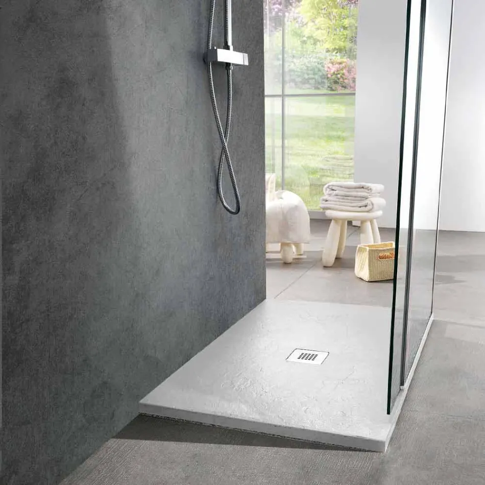 Shower Tray 100x70 in White Resin Slate Effect Finish - Sommo Viadurini