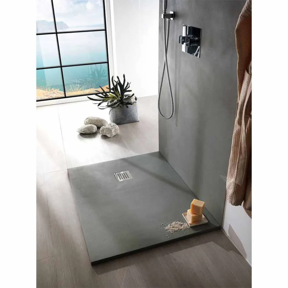 Shower Tray 120x90 Modern Design in Resin Concrete Effect Finish - Cupio Viadurini