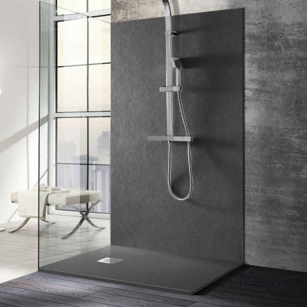 Shower Tray 140x70 in Stone Effect Resin with Steel Grid - Domio Viadurini