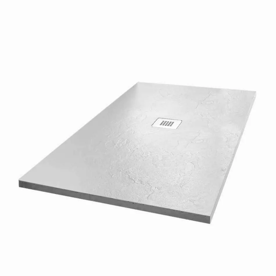 Resin Shower Tray 140x80 in Modern White Slate Effect Finish - Sommo Viadurini