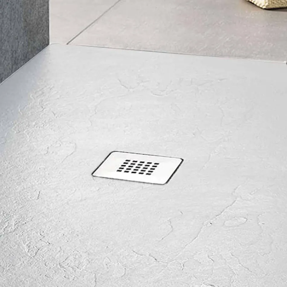 White Slate Effect Resin Shower Tray 120x80 Modern Design - Sommo Viadurini