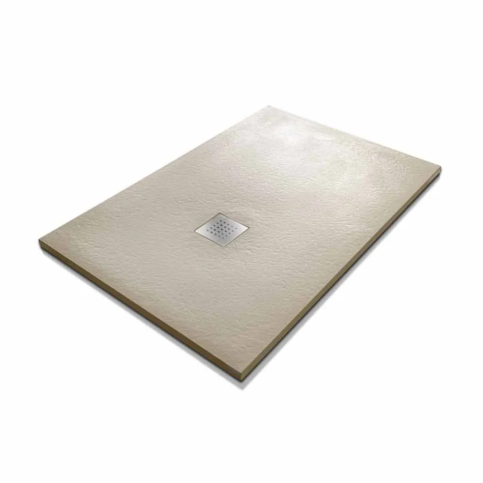 Modern Shower Tray 120x80 in Resin Effect Stone and Steel - Domio Viadurini