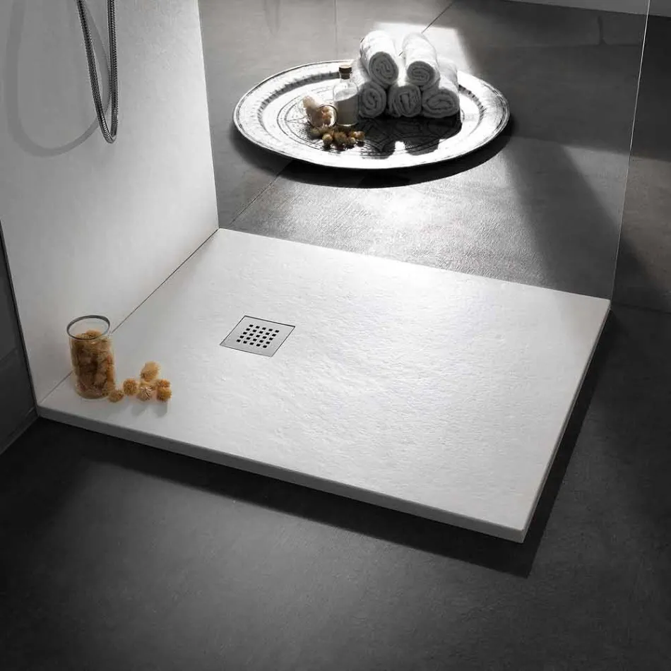Modern Shower Tray 120x80 in Resin Effect Stone and Steel - Domio Viadurini