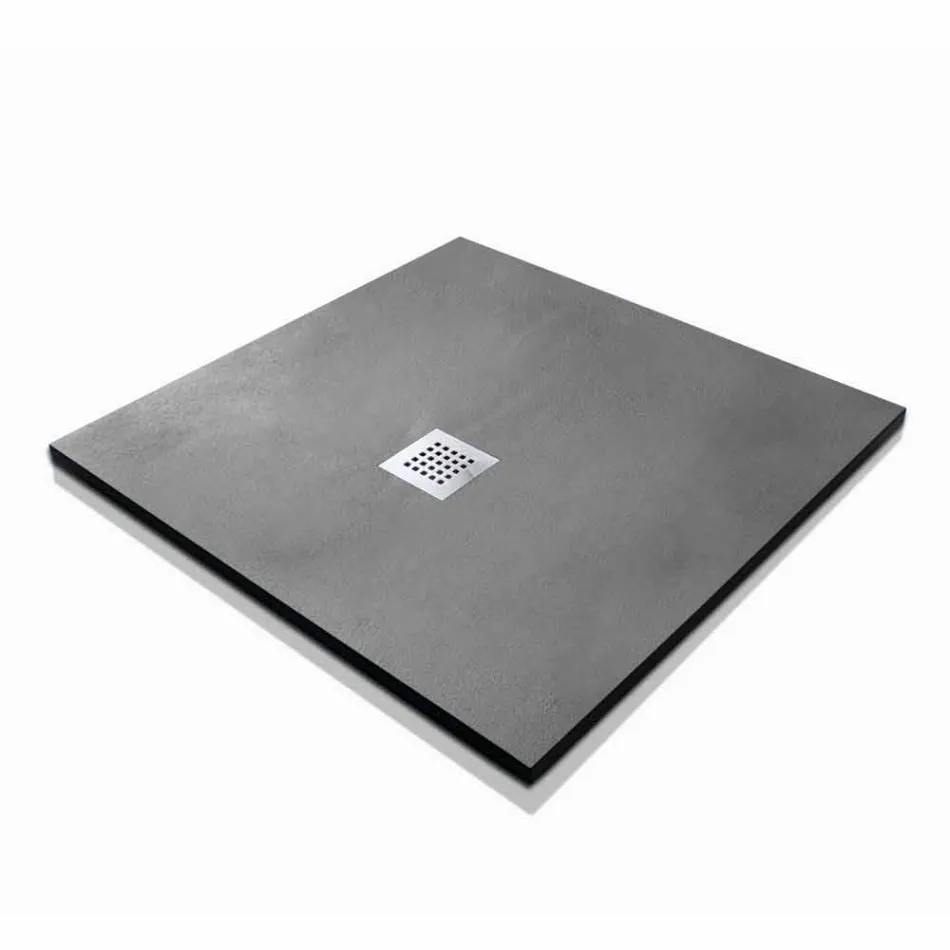 Square Shower Tray 90x90 Concrete Effect with Steel Grid - Cupio Viadurini