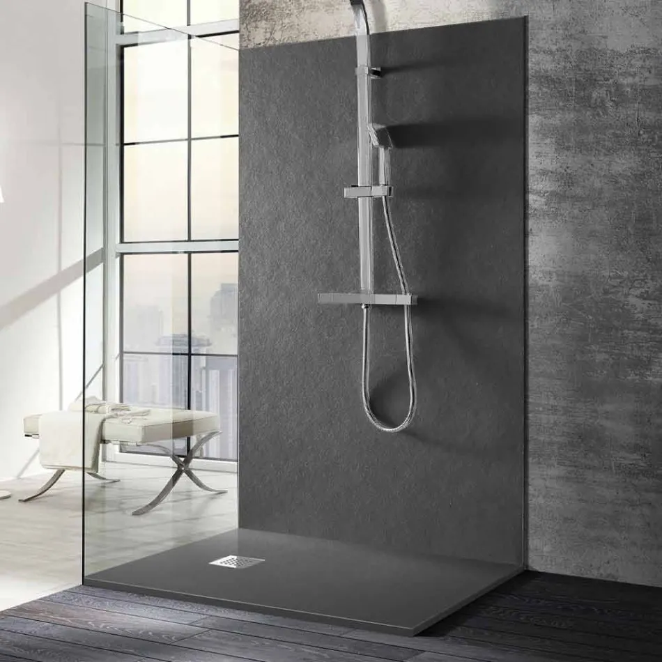 Rectangular Shower Tray 140x80 in Resin with Steel Grid - Domio Viadurini