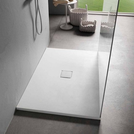 Rectangular Shower Tray 140x90 cm in White Resin Velvet Effect - Estimo Viadurini