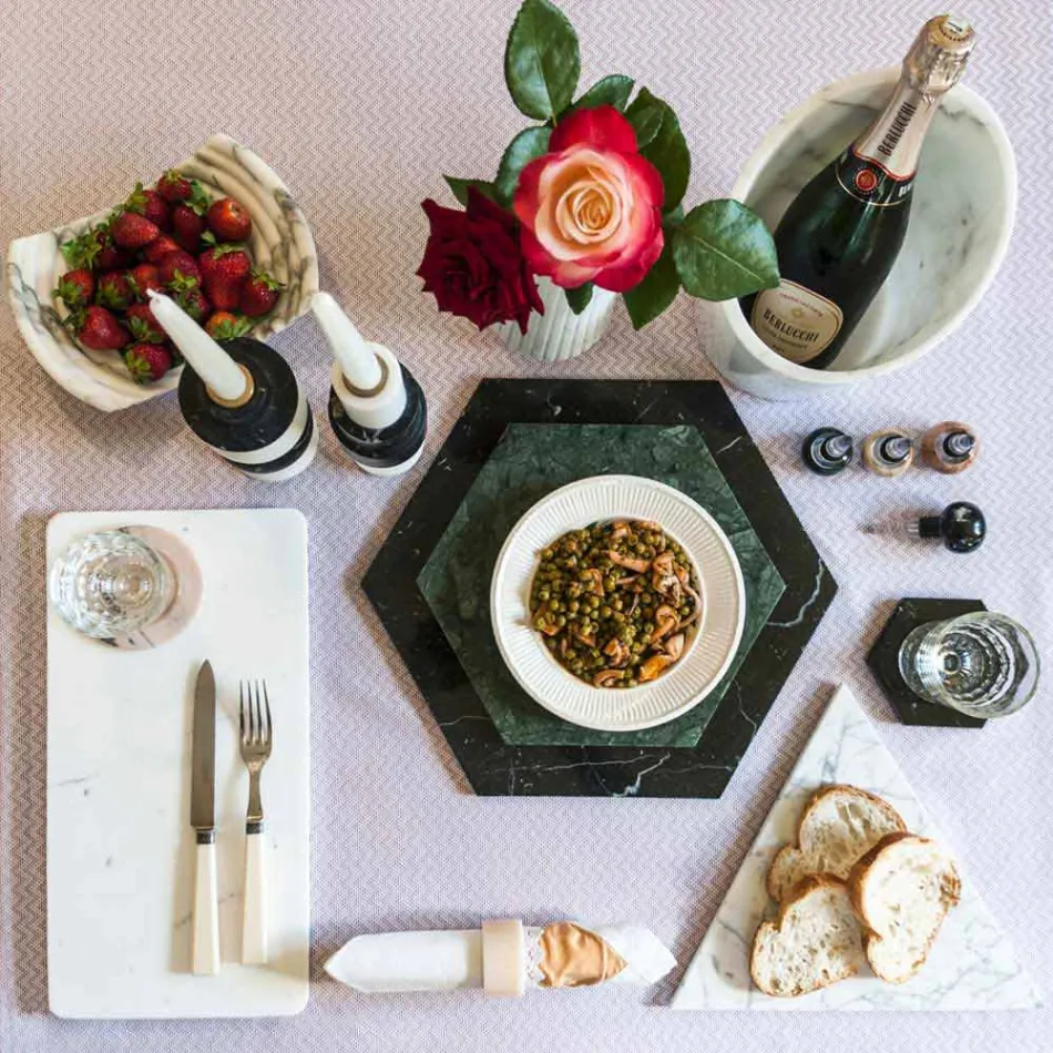 Hexagonal Serving Plate in White Carrara Marble or Black Marquinia - Ludivine Viadurini