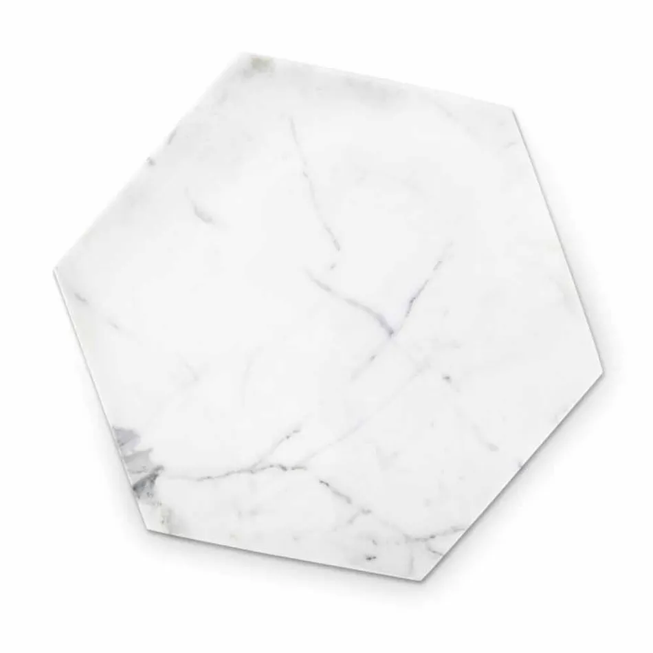 Hexagonal Design Plate in White Carrara Marble Made in Italy - Sintia Viadurini