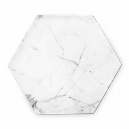 Hexagonal Design Plate in White Carrara Marble Made in Italy - Sintia Viadurini