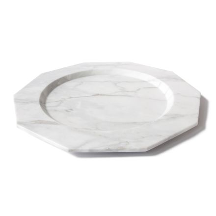 Large Dinner Plate in Satin Arabescato Marble of Italian Design - Rhodium Viadurini