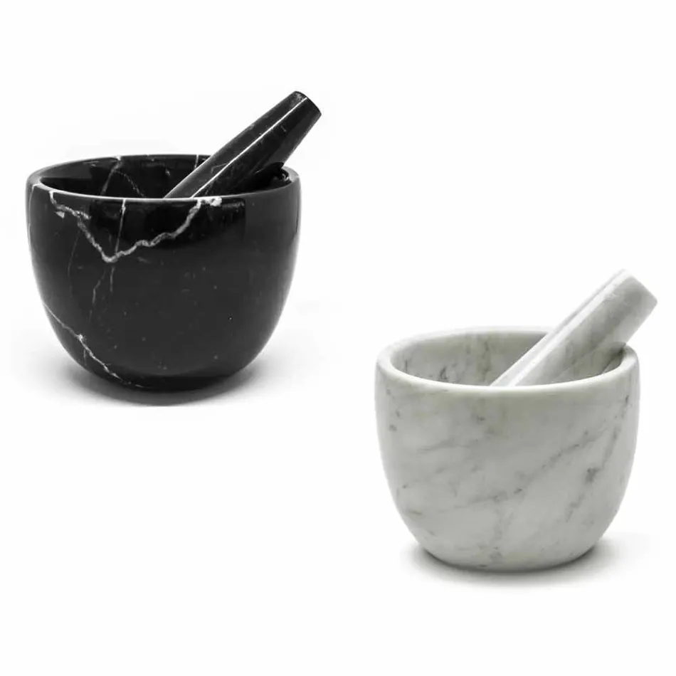 Small Mortar with Pestle in White Carrara Marble Made in Italy - Mirel Viadurini