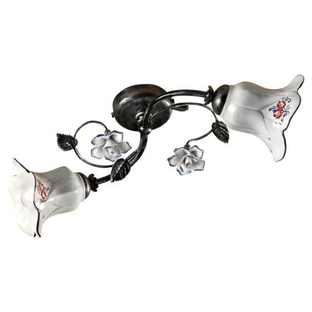 2 Lights Ceiling Lamp in Metal and Ceramic with Hand Painted Roses - Pisa Viadurini