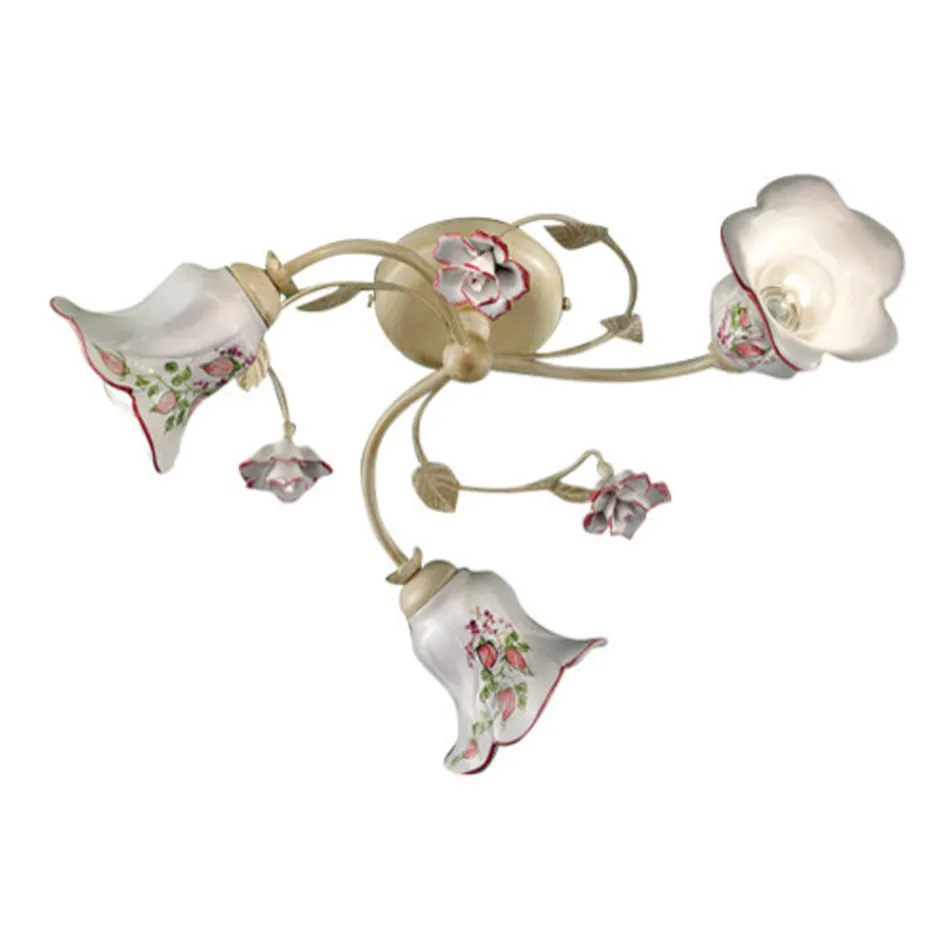 Ceiling Lamp 3 Lights Metal and Ceramic Hand Painted Red Wire - Pisa Viadurini