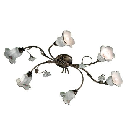 6 Lights Ceiling Lamp in Artisan Ceramic with Decorated Roses - Pisa Viadurini