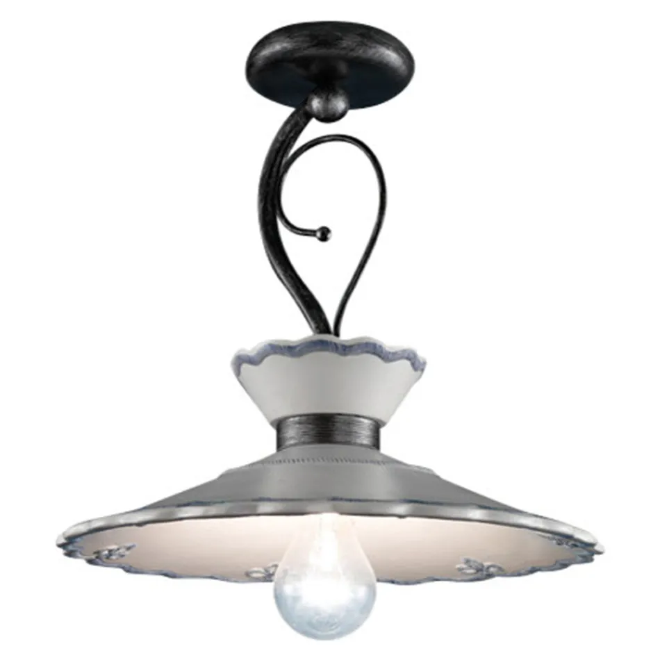 Artisan Ceiling Lamp in Hand Painted Embroidery Effect Ceramic - Ravenna Viadurini