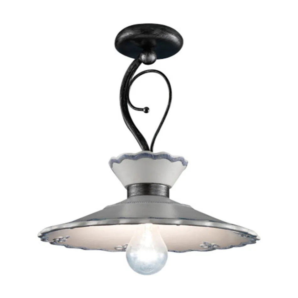 Artisan Ceiling Lamp in Hand Painted Embroidery Effect Ceramic - Ravenna Viadurini