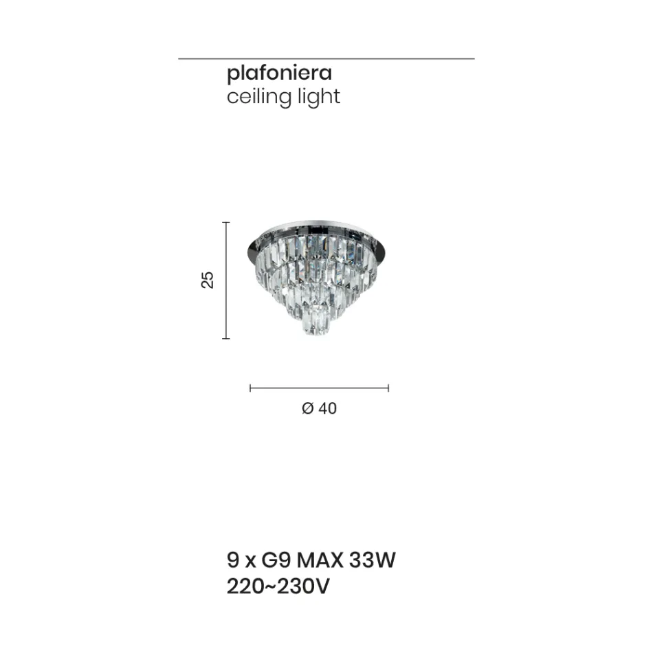 Classic Ceiling Lamp in Silver Metal and Crystal Pendants - Jerome Viadurini