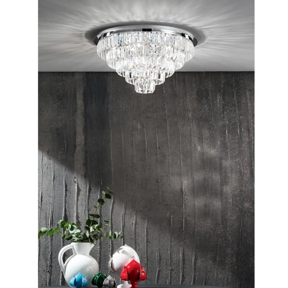 Classic Ceiling Lamp in Silver Metal and Crystal Pendants - Jerome Viadurini