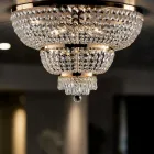 Golden Iron Ceiling Light with Rhinestones Made in Italy - Austria Viadurini