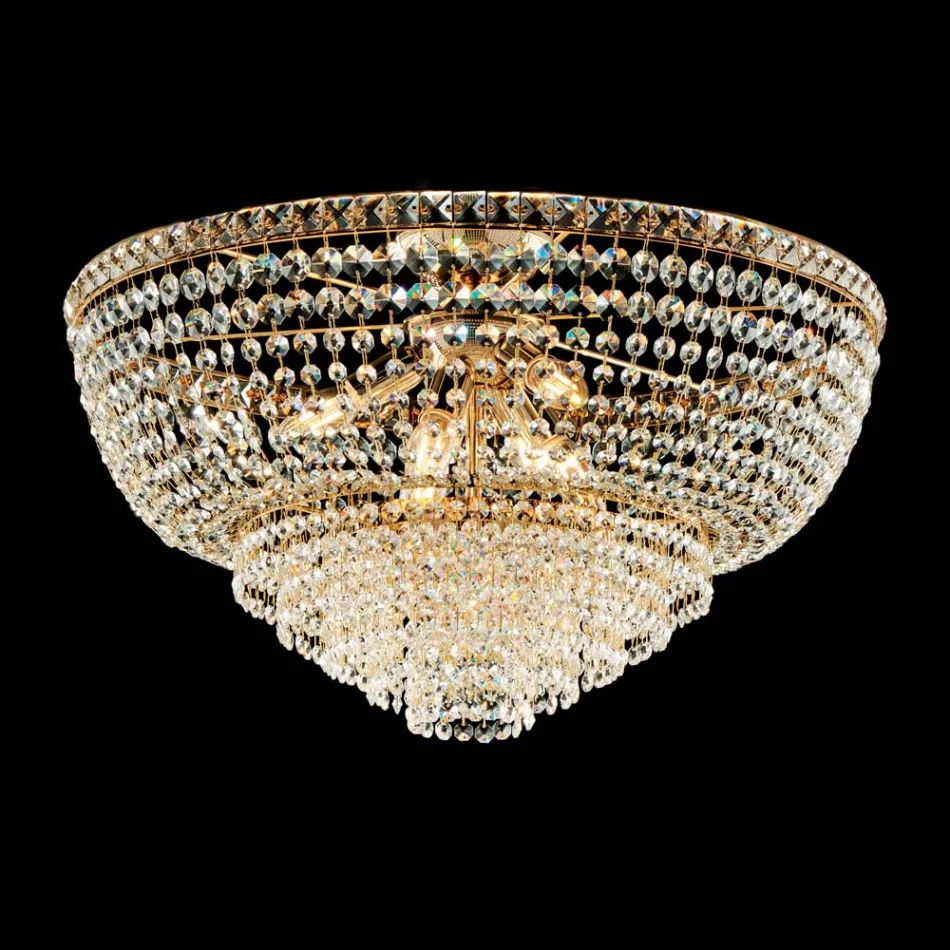 Iron and Gold Ceiling Light with Rhinestones Made in Italy for Interior Decorating - Baviera Viadurini