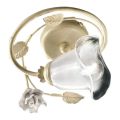 Ceiling Lamp in Iron, Sandblasted Glass and Roses of Ceramic Decoration - Siena