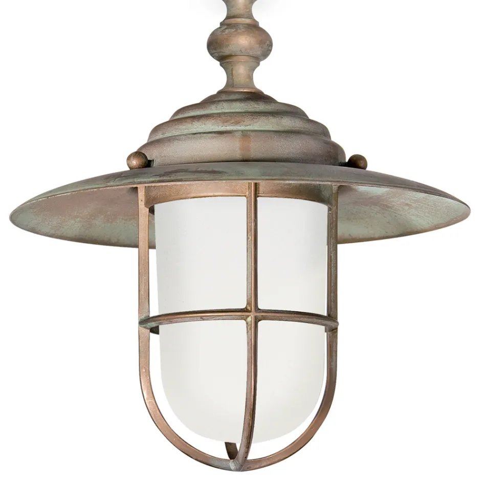Vintage Brass Outdoor Ceiling Light, Opal Glass IP44 - Elfico Viadurini