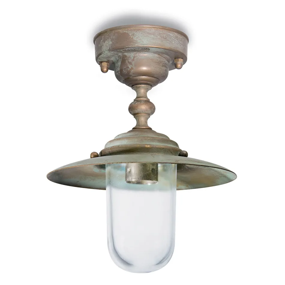 Vintage Brass Outdoor Ceiling Light, Clear Glass IP44 - Elfico Viadurini
