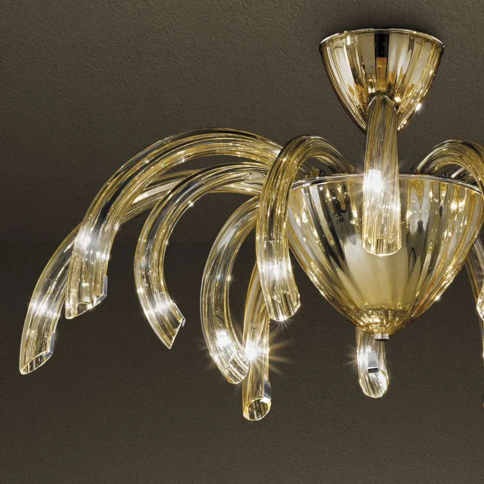 Venetian Glass and Metal Ceiling Lamp Handmade in Italy - Jason Viadurini