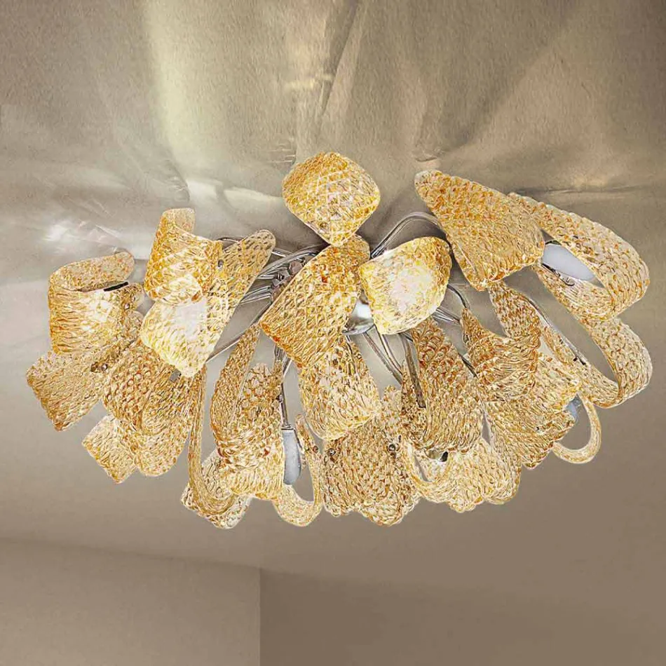 Venetian Glass and Metal Ceiling Lamp, Handmade in Italy - Diamonique Viadurini