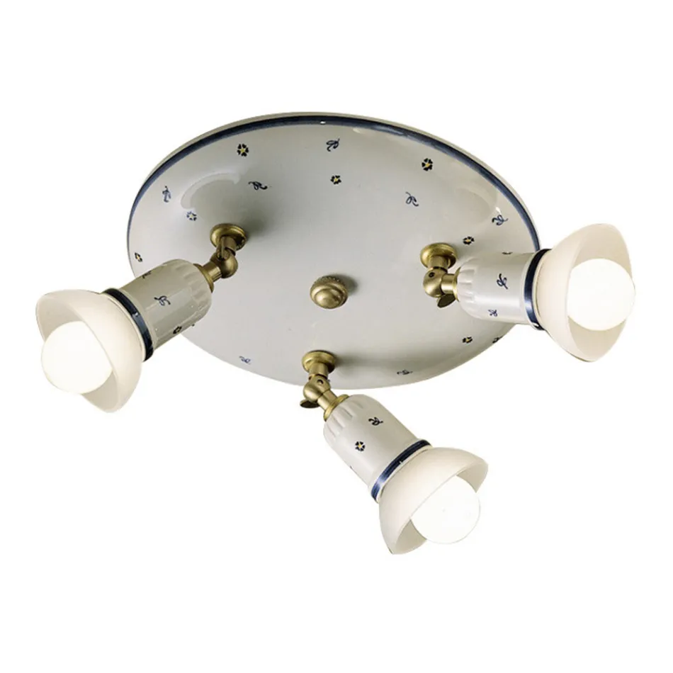 Round Ceiling Lamp 2 or 3 Spotlights Brass and Hand Painted Ceramic - Savona Viadurini