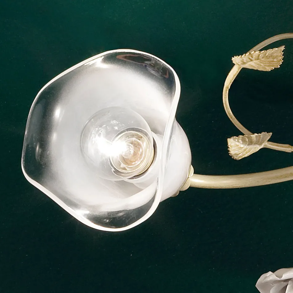 Vintage ceiling lamp 3 or 4 lights in iron, glass and ceramic roses - Siena Viadurini