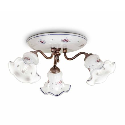 Vintage Artisan Ceiling Lamp in Iron and Hand-Decorated Ceramic - Chieti Viadurini