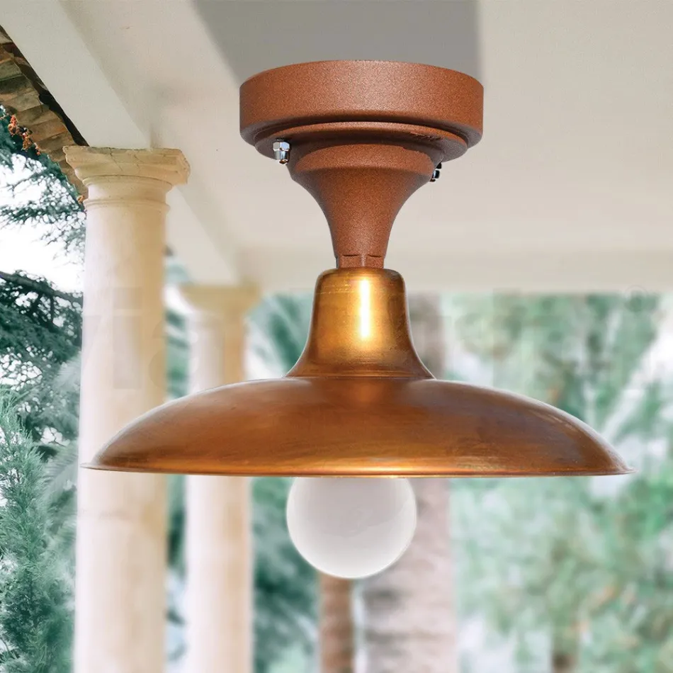 Vintage Outdoor Ceiling Lamp in Aluminum and Brass Made in Italy - Adela Viadurini